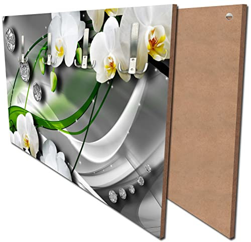 wandmotiv24 Garderobe Diamant Lilie grün Querformat - 69x40 (BxH) - Dekorfolie Wandgarderobe, inklusive Garderoben-Haken, Kleiderhaken, Set M0533