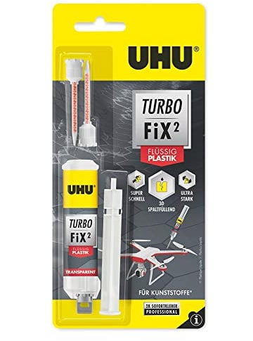 UHU Turbo fix² plastique - Colle de réparation bi-composante, ultra rapide, obsturante, formule gel, sans solvant, transparente, seringue de 10 g