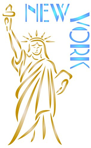 New York Schablone – 10 x 16,5 cm (S) – Wiederverwendbare amerikanische Freiheitsstatue City Thema Skyline Wandschablone Schablone