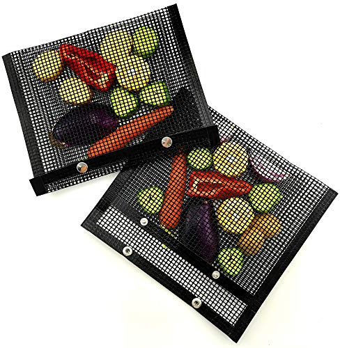 GUCUJI Barbecue BBQ Mesh Grill Bags, Heat Resistant, Non Stick, Reusable Grilling Bags, Easy to Clean, Pcs 2 Suitable for Charcoal, Gas, Electric Grills & Smokers