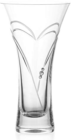 DIAMANTE Vase Trompette 'Cœurs' - Petit Vase en Cristal taillé à la Main avec Cristaux Swarovski - 18 cm Vase Trompette Cœurs - Petit Vase en Cristal taillé à la Main avec Cristaux Swarovski - 18 cm