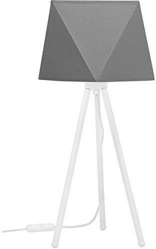 Light-Home Lampenschirm Tischlampe Modern - Elegante Nachttischlampe für Schlafzimmer Wohnzimmer - Tischleuchte E27-46x22,5 cm - Weiß und Grau Diamant