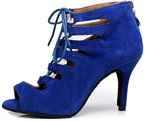 RUYBOZRY Stivali da Ballo Latino Americano Donna con Punta Aperta con Tacco Scarpe Ballo Tango da Salon,YCL456-Blu-7.5,EU38