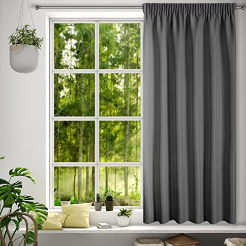 Eurofirany Rita Vorhang Gardine Glatt Schlicht Einfarbig - Kräuselband Modern Schlafzimmer Wohnzimmer Lounge Kinderzimmer 1 Stück Einzeln Grafitgrau 140x175cm