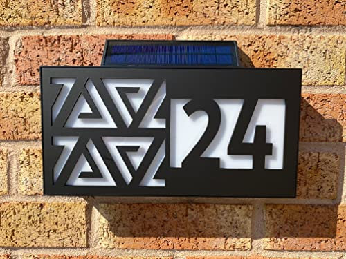 One of a Kind Design Uk Personalised Solar House Sign Door Name Number Plaque Laser Cut Acrylic Light Slate Illuminating LED Plate Wall Outside UV Stable Weather Resistant - Black