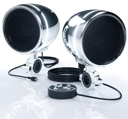 GoHawk Altoparlanti Bluetooth per moto con anello LED, sistema stereo impermeabile da 10,2 cm, amplificatore integrato con lettore musicale con USB AUX per Harley ATV Scooter a 4 ruote, AN4-Halo