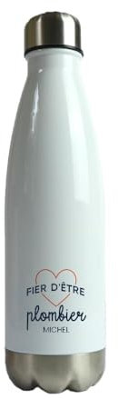 CADEAUX.COM - Gourde Personnalisable - Fier d'être Plombier - Gourde Isotherme Personnalisée - 500ml - Bouteille Thermos avec Message - Idée Cadeau Original- Cadeau Homme - Cadeau Femme