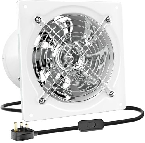 HG Power 150mm Kitchen Exhaust Fan 525m³/h Stainless Steel Ventilation Fan with UK Plug Low Noise Extractor with Backdraft Damper for Home Bathroom Garage, White
