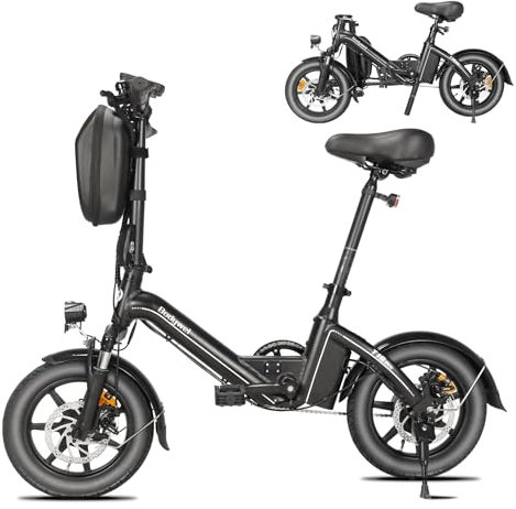 Bodywel T16PRO Bicicletta elettrica pieghevole, 14” E-bike portatile, City EBike con display a LED e pedalata assistita, bicicletta elettrica con batteria da 36V/7.8Ah, freni a doppio disco