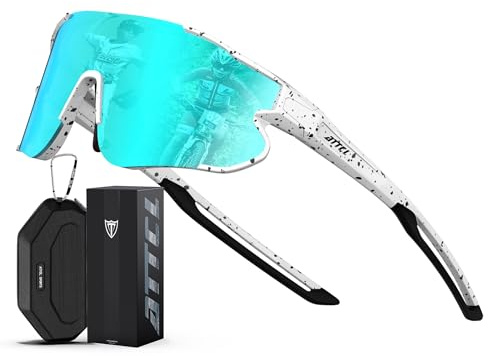 ATTCL Lunettes de soleil de sport légères UV400 pour enfants et adolescents XQ548 Monture blanche - Verres bleus, Medium