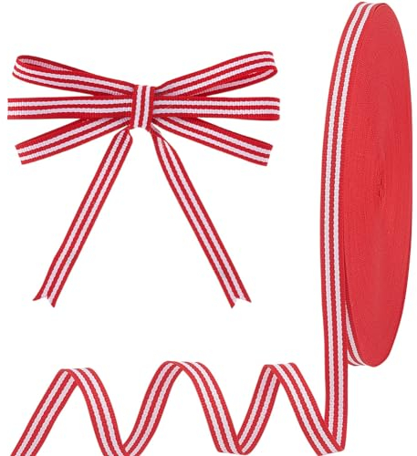 PH PandaHall Nastro In Gros-Grain Rosso Bianco Da 45.7m, Nastro In Tessuto di Bastoncino di Zucchero Da 1cm Nastro a Righe per Confezioni Regalo Cucito Creazioni per Pasqua Giorno della Liberazione
