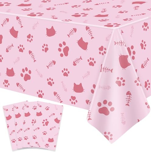 4 Packungen Katze Tischtuch Tischdecke Mit Pfötchendruck Katze und Hund Tischtuch Bone Sign Tischtuch Katze Party Zubehör Katze Geburtstag Dekorationen Kitty Thema Geburtstag Dekor 86 x 51 Zoll