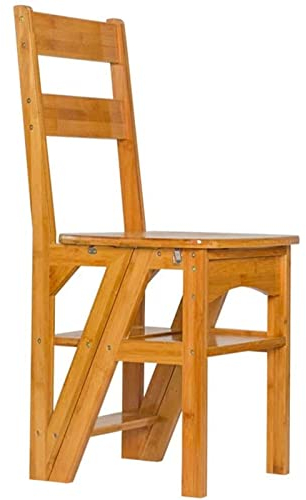 Kletterhocker für den Innenbereich, 2-in-1-Klapphocker mit 3 Stufen, tragbarer Trittleiter aus Holz, Fußhocker, Leiter, Blumenregal, zusammenklappbarer Bibliotheks-Trittleiterstuhl/Holzfarbe