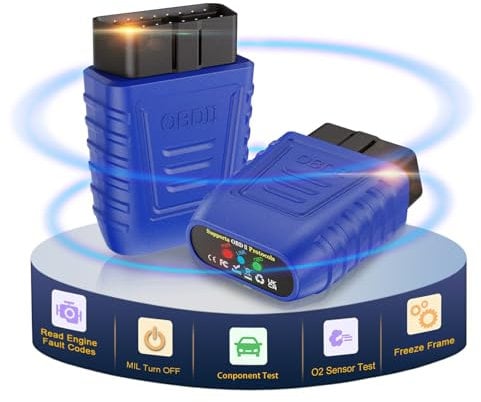 iKiKin OBD2 Diagnostic Equipment OBD2 Bluetooth 5.0 Adapter Car Reader OBD-II Diagnostic Tool, Full System Diagnostic Tool Smoke Inspection and Repair Guide Performance Testing(1 PCS Blue)