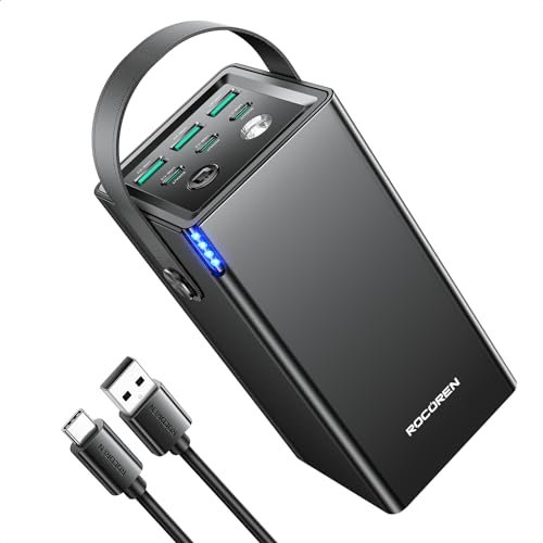 Rocoren Power Bank 50000mAh, 6-Ports USB C Fast Charging, Large Capacity Powerbank Total 67.5W for Camping Travel Outdoor Essential Gift for Men Compatible with iPhone iPad Samsung Huawei Xiaomi GPS