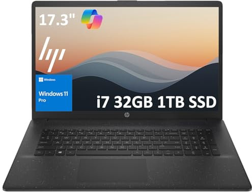 HP - Computer portatile 17 (17,3 FHD BrightView, Intel 10-Core i7-1355U, 32 GB di RAM, SSD da 1 TB, cornice stretta) per aziende, studenti, batteria a lunga durata, webcam, Wi-Fi 6, ricarica rapida