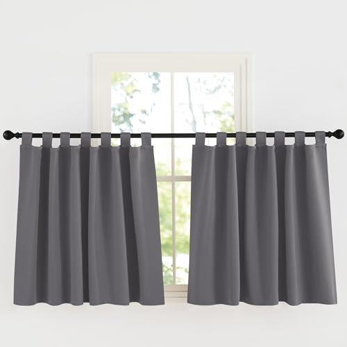 KGORGE Scheibengardinen 90 cm Hoch Schlaufenschal 2er Set Blickdicht Schlaufenvorhang Kurz Vorhänge Schlafzimmer Thermovorhang H 90 x B 140 cm Küchen Vorhänge Kurz Gardinen Grau