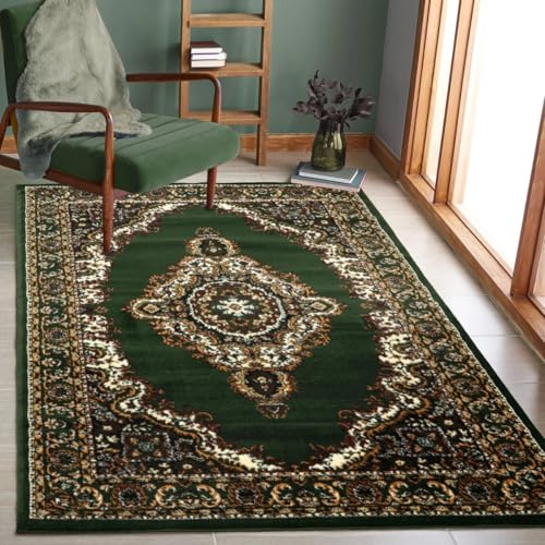 VIMODA Teppich Orientalisch kurzflor Klassisch Wohnzimmer, Esszimer, Flur- Grün, Farbe:G8757, Size:280x380 cm