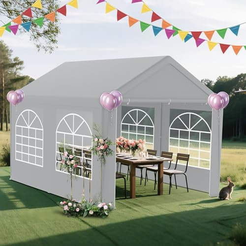 UISEBRT Robustes Partyzelt 3x4 m mit 170g/m² PE-Dach und 130g/m² Seitenteilen mit Fenster – Wetterfestes Gartenzelt Pavillon 3x4 für Gartenfeste, Hochzeit, Party Zelt mit Stahlrahmen, Grau