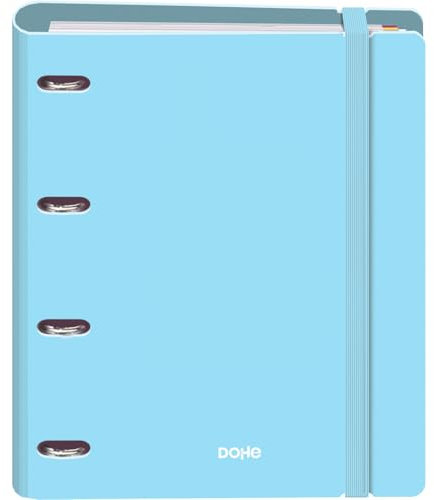 Dohe - Archivador con Recambio - Carpeta 4 Anillas Polyfoam, A4 (28x32 cm), 100 Hojas Cuadriculadas, Suave y Resistente, Separadores de Colores, Sobre de Almacenamiento Extra y Goma - SERENITY Azul