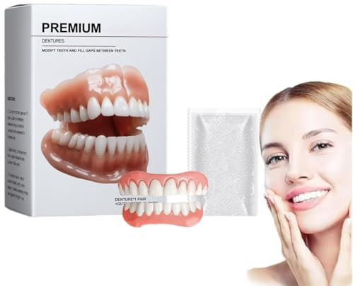 Premium-Vollprothesen-Set, Fortgeschrittenes Vollprothesen-Set, Silikon-Unterfütterungs-Set, Ober-/Unterkiefer-Set für Männer und Frauen (1 Satz)