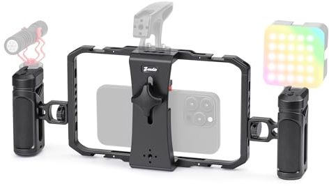 Zeadio Rig Vidéo pour Smartphone, Cage pour Téléphone avec Deux Poignées Réglables et Support Amovible, 8 Griffes Froides et 26 Filetages 1/4, pour Tous Les Smartphones, Vlogging, Youtube et TikTok