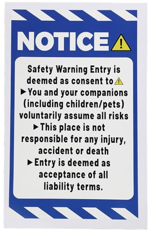 5 Stk Schilder Keine Verantwortung für Unfälle Oder Verletzungen, 25x15cm Vinyl-Hinweis Warnschild Betreten Auf Eigene Gefahr für Büro und Lager