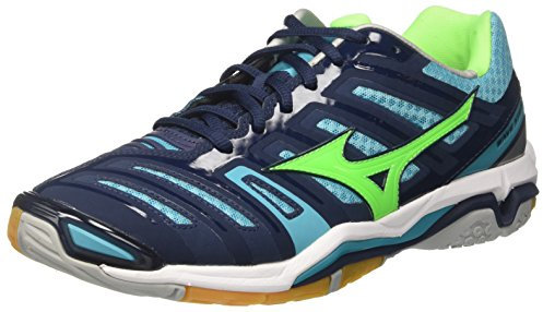 Mizuno Herren Wave Stealth 4 Laufschuhe, Mehrfarbig (Dressblues/greengecko/peacockblue 93), 47 EU
