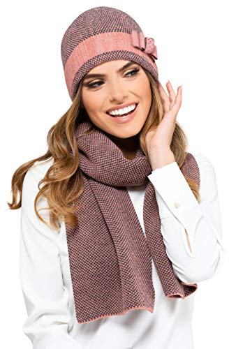 Kamea Damen Winterset Katalonia, 2 tlg, Mütze mit passendem Schal, Geschenk für Frauen, Winter Set:Lachs