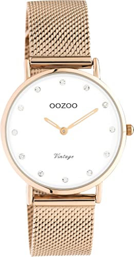 Oozoo Vintage Damen Uhr - Armbanduhr Damen mit 16mm Mesh Armband - Analog Damenuhr in rund C20243