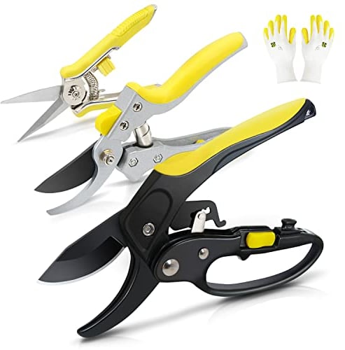 Jardineer Garden Secateurs 4Pcs, Ratchet Secateurs & Pruning Scissors Less Effort, Sharp Pruning Shears for Easy Cut, Gardening Secateurs Heavy Duty