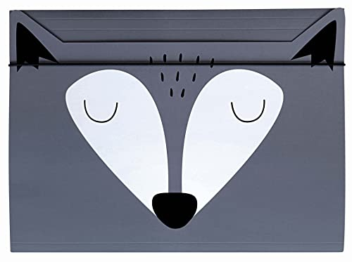 Sammelmappe A4 - Gummizug Zeichenmappe für Kinder - aus Starkem Karton - Soft-Touch - Innen und Außen Bedruckt - Lustige Form - Wolf
