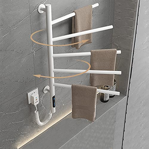 AHDFY LCD Electric Towel Radiator 82W, 180° Rotation Smart Electric Towel Rail with Thermostat, Timing 1-8 Hours, 4 Modes, Temperature Adjustable 45-70°, Stainless Steel Heated Towel Rack,White