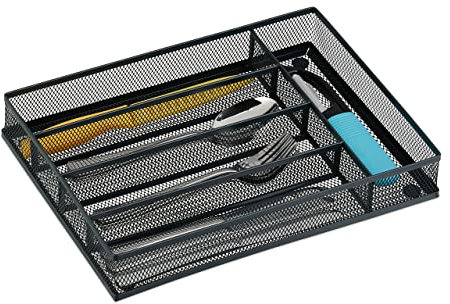 Relaxdays Besteckkasten für Schubladen, HBT: 5x23,5x32 cm, Besteck Organizer, 5 Fächer, Bestecklade, Metall, anthrazit