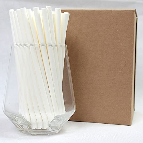 Pailles en Papier Cocktail Blanches (6mm x 140mm) - Boîte de 250 - Certifiées FSC/Fabriquées à partir de matériaux sûrs pour les aliments/Sans PFAS/Biodegradable/Respectueux de l'environnement