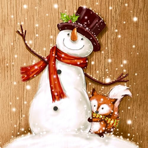 20 kleine Cocktail-Servietten Weihnachten Fuchs an Schneemann als Tischdeko. Papierservietten mit Motiv. Auch für Decoupage und Serviettentechnik 24x24cm