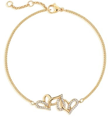 Jenosy 14K Vergoldet Armband Damen Gold mit 3 Herz Personalisiertes Verstellbar Anhänger Armband für Frauen Mädchen Schmuck