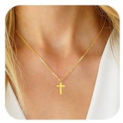 TINGN 14K Vergoldete Kreuz Kette Damen - Personalisierte Halskette Mit Anhänger - Goldschmuck Modeschmuck für Mädchen