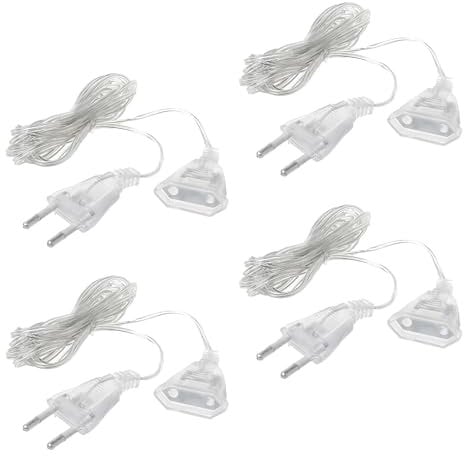 4er-Set Verlängerungskabel Flach 50V, 2.5A, 5 Meter Transparent Eurostecker Verlängerung, Dünnes Verlängerungskabelfür LED-Lichterketten und Außenbereich