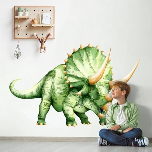 Decvictor Wandtattoo Großer Dinosaurier Wandaufkleber Triceratops Dinosaurier Wandsticker Kinderzimmer Babyzimmer Jungenzimmer Wanddeko (W136.5 * H87.5 cm)