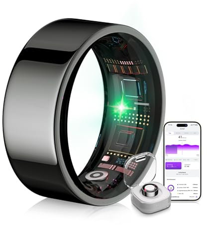 IUHFSIFS Smart Ring 4.Generation & kabelloser Ladebox【Branchen Nr.1 – 0 Messfehler】【Sportspezifisch – SGS Zertifiziert】Smartring für Damen Herren Schlafen, Herzfrequenz, SpO2, 200 Modi für Android IOS