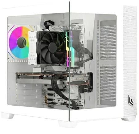 Noua Vision ZH100 Mini Bianco, Case Micro ATX PC Gaming Mini Tower 0.60MM, Ventola LED ARGB Indirizzabile, Struttura Doppia Camera, USB 3.0, Vetro Temperato Frontale e Laterale