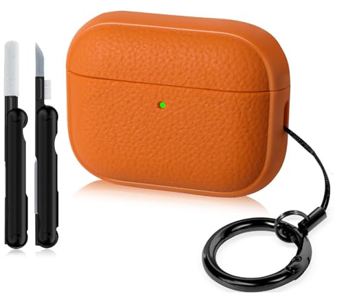 GullSkies Hülle für AirPods Pro 3 (2025)，mit Reinigungsset, weiche TPU-Schutzhülle, Leder-Touch, mit Schlüsselanhänger, kompatibel mit AirPods Pro 3 (Orange)