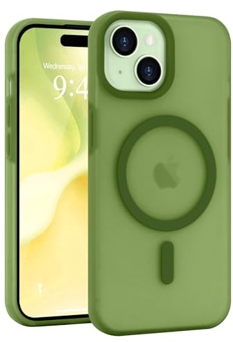 Micoden for iPhone 15 Case Silicone Clear Compatible with Magsafe | Soft Skin-feel Translucent Matte,Raised Camera Shockproof Protective,Cute Slim Magnetic Cover for Men Women-Green