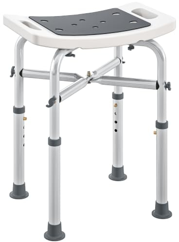 HOMCOM Tabouret de Douche Assise Rembourrée Réglable Aluminium 150 kg Gris | Chaise de Douche, Siège pour Personnes Âgées et Handicapées, Patins à Ventouses Antidérapants