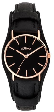 s.Oliver Damenuhr mit flachem Gehäuse und abnehmbaren Unterlegband - 30 mm - analog Armbanduhr für Damen mit Quarzwerk - 3 ATM wasserdicht