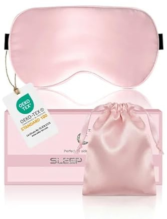 Masque de Nuit Unisexe en Soie 100% (Soie de Mûrier), Anti-lumière, Anti-allergie, Sangle Réglable, Rose