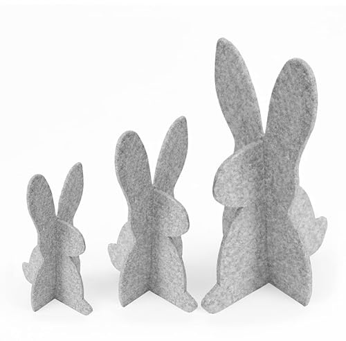 Miqio Osterhasen aus Filz – 3er Set - Osterdeko Figuren – Filz-Deko für Ostern & Frühling – Hasen-Aufsteller Set - Tischdekoration - hellgrau