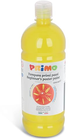 Primo – Abwaschbare Temperafarben für Kinder ab 3 Jahren und Anfänger, 1l-Flasche, Erste Schritte Temperafarben zum Malen auf Papier, Stoff, Glas und Mehr, Kreative Arbeiten für Kinder und Hobbys