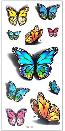 EROSPA® Tattoo-Bogen temporär - 3D Schmetterlinge/Butterfly - 9 x 19 cm